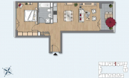 Grundriss - 2-Zimmerwohnung mit Einbauküche und Loggia direkt am Spreekanal