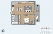 Grundriss - 2-Zimmerwohnung mit Einbauküche und Balkon am Spreekanal