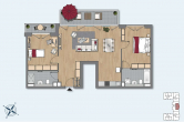 Grundriss - Moderne 3-Zimmerwohnung mit zwei Balkonen und Einbauküche