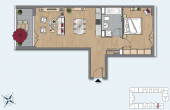 Grundriss - 2-Zimmerwohnung mit Einbauküche und Loggia direkt am Spreekanal
